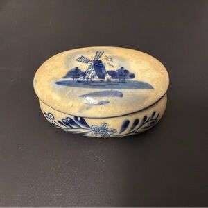 Vintage Delft blue style Holland windmill small trinket dish handpainted